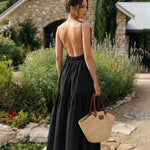 Black Sleeveless Backless Tiered Maxi Dress