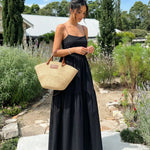 Black Sleeveless Backless Tiered Maxi Dress