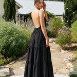 Black Sleeveless Backless Tiered Maxi Dress