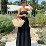 Black Sleeveless Backless Tiered Maxi Dress
