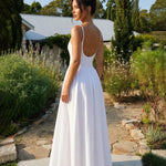 White Spaghetti Strap Backless Maxi Dress