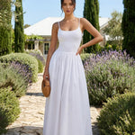 White Spaghetti Strap Backless Maxi Dress