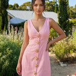 Pink Sleeveless V Neck Mini Dress