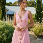 Pink Sleeveless V Neck Mini Dress
