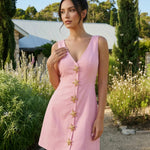 Pink Sleeveless V Neck Mini Dress