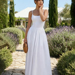 White Spaghetti Strap Backless Maxi Dress