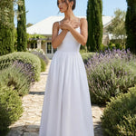 White Spaghetti Strap Backless Maxi Dress