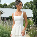 White Square Neck Sleeveless Pleated Mini Dress