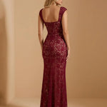 Burgundy Sweetheart Neck Floral Lace Cap Sleeve Mermaid Maxi Dress