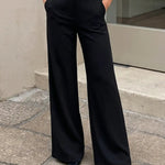 Black High-Waisted Wide-Leg Tailored Trousers