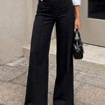 Black High-Waisted Wide-Leg Tailored Trousers