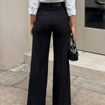 Black High-Waisted Wide-Leg Tailored Trousers