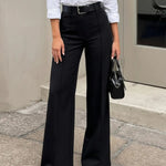 Black High-Waisted Wide-Leg Tailored Trousers