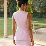 Pink Sleeveless Gold Buttons Blazer Vest Mini Skirt Set