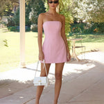 Pink Strapless Structured A-Line Mini Dress