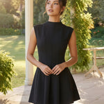 Black Mock Neck Sleeveless A-Line Mini Dress