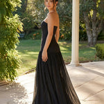 Black Strapless Maxi Dress With Sheer Chiffon Overlay