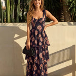 Elegant Black Floral Tiered Corset Slim Fit Maxi Dress