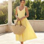 V-Neck Sleeveless Corset Bodice Midi Dress