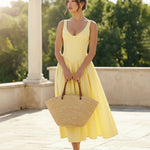 V-Neck Sleeveless Corset Bodice Midi Dress