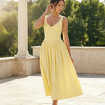 V-Neck Sleeveless Corset Bodice Midi Dress