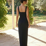 Black Sweetheart Neck Wide Strap High Side Slit Maxi Dress