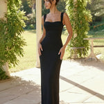 Black Sweetheart Neck Wide Strap High Side Slit Maxi Dress