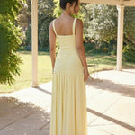 Yellow Ruched High Slit Maxi Dress Wide Straps