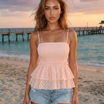 Pink Smocked Peplum Chevron Textured  Crop Top