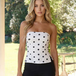 Elegant White Polka Dot Corset Style Cropped Tube Top
