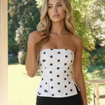 Elegant White Polka Dot Corset Style Cropped Tube Top