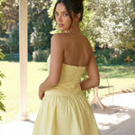 Yellow Strapless Ruched Ruffle Mini Dress