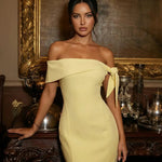 Yellow Off-Shoulder Bow Detail Bodycon Mini Dress