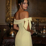 Yellow Off-Shoulder Bow Detail Bodycon Mini Dress