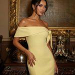 Yellow Off-Shoulder Bow Detail Bodycon Mini Dress