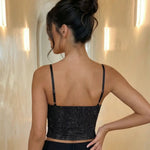 Black Glam Sequin Embellished Spaghetti Strap Corset Party Top