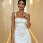 White Sleek Satin Spaghetti Strap Bodycon Mini Dress