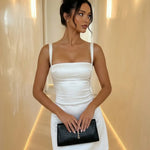 White Sleek Satin Spaghetti Strap Bodycon Mini Dress