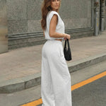 Light Grey Drawstring Waist Crop Top  Wide Leg Pants Set