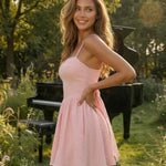 Pink Sweetheart Neck Back Bow Flared A-Line Mini Dress