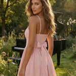 Pink Sweetheart Neck Back Bow Flared A-Line Mini Dress
