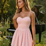 Pink Sweetheart Neck Back Bow Flared A-Line Mini Dress