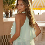 Mint Green Halter High Neck Tiered Ruffle Chiffon Top