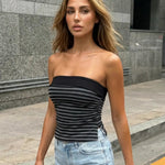 Chic Striped Strapless Slim Fit Cropped Tube Top