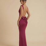 Fuchsia Evening Satin Cowl Neck Slim Fit Party Maxi Dress