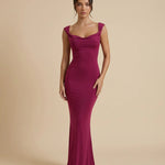Fuchsia Evening Satin Cowl Neck Slim Fit Party Maxi Dress