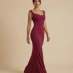 Fuchsia Evening Satin Cowl Neck Slim Fit Party Maxi Dress