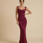 Fuchsia Evening Satin Cowl Neck Slim Fit Party Maxi Dress