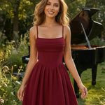 Burgundy Corset Pleated Bodice Slip Mini Dress