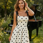 Elegant Polka Dot Tie Strap Lace-Up Back Mini Dress
